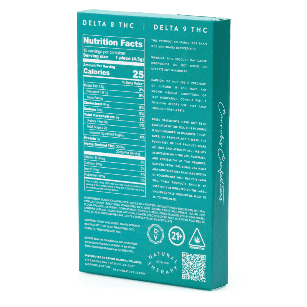 DeVINE Naturals Delta 8 and Delta 9 THC Cannabis Confections Chocolate Bar – Cereal Milk - Image 3