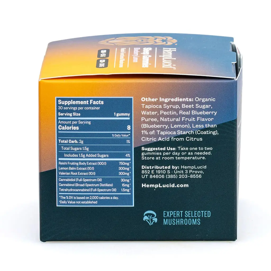 Hemplucid Sleep Mushroom Gummies – Blueberry Lemon (900 mg Total CBD + 450 mg Total CBN) - Image 3