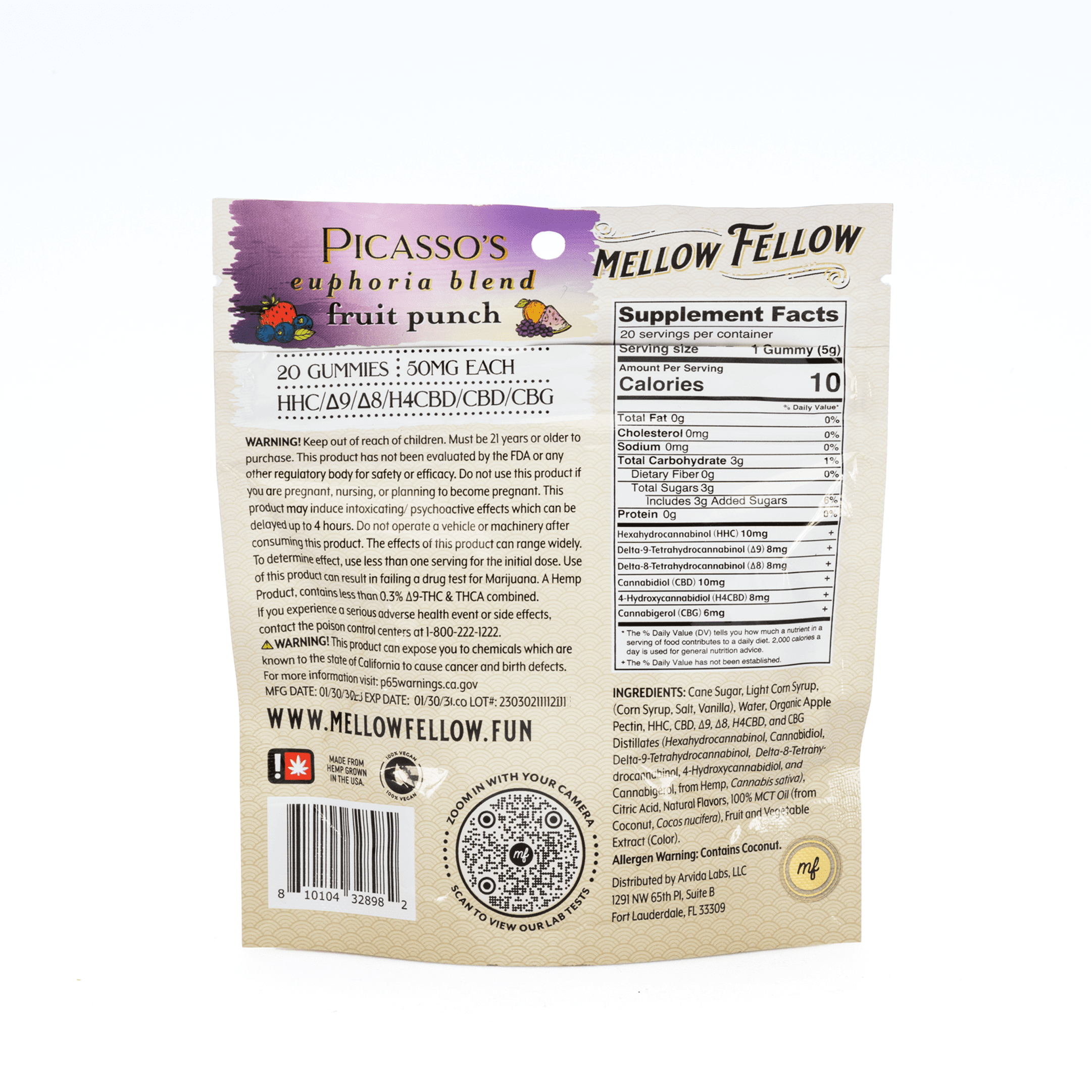 Mellow Fellow Picasso’s Euphoria Blend M-Fusion Gummies – Fruit Punch (1000 mg Total Cannabinoids) - Image 3