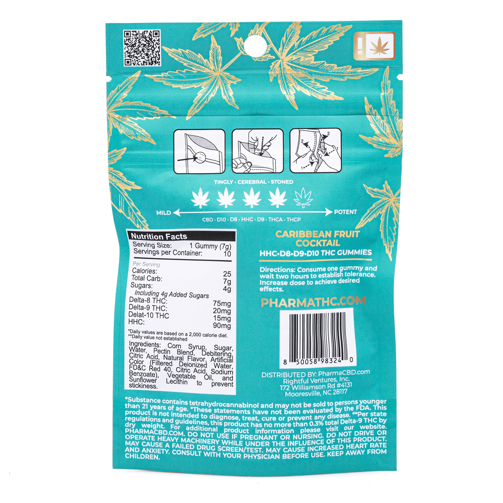 PharmaTHC Euphoria Blend Gummies – Caribbean Fruit Cocktail (2000 mg Total Cannabinoids) - Image 3