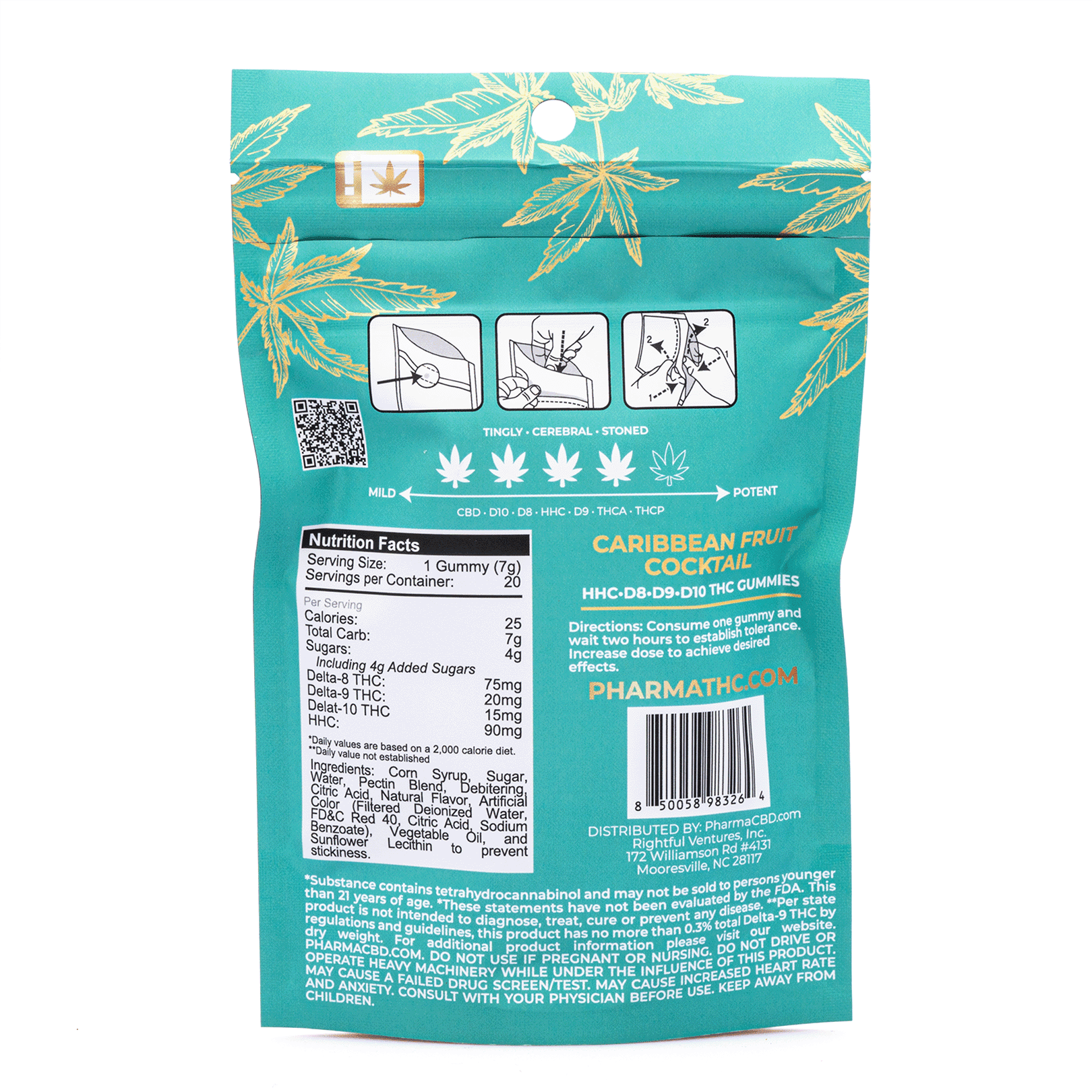 PharmaTHC Euphoria Blend Gummies – Caribbean Fruit Cocktail (4000 mg Total Cannabinoids) - Image 2