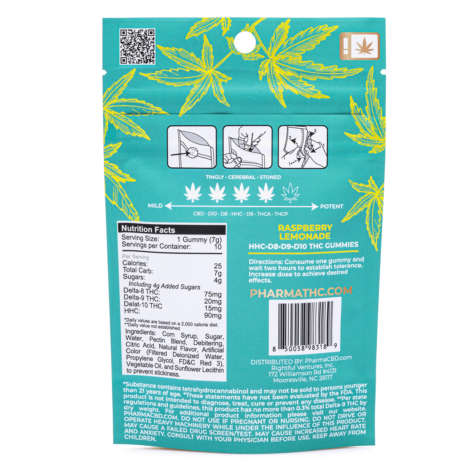 PharmaTHC Euphoria Blend Gummies – Raspberry Lemonade (2000 mg Total Cannabinoids) - Image 3