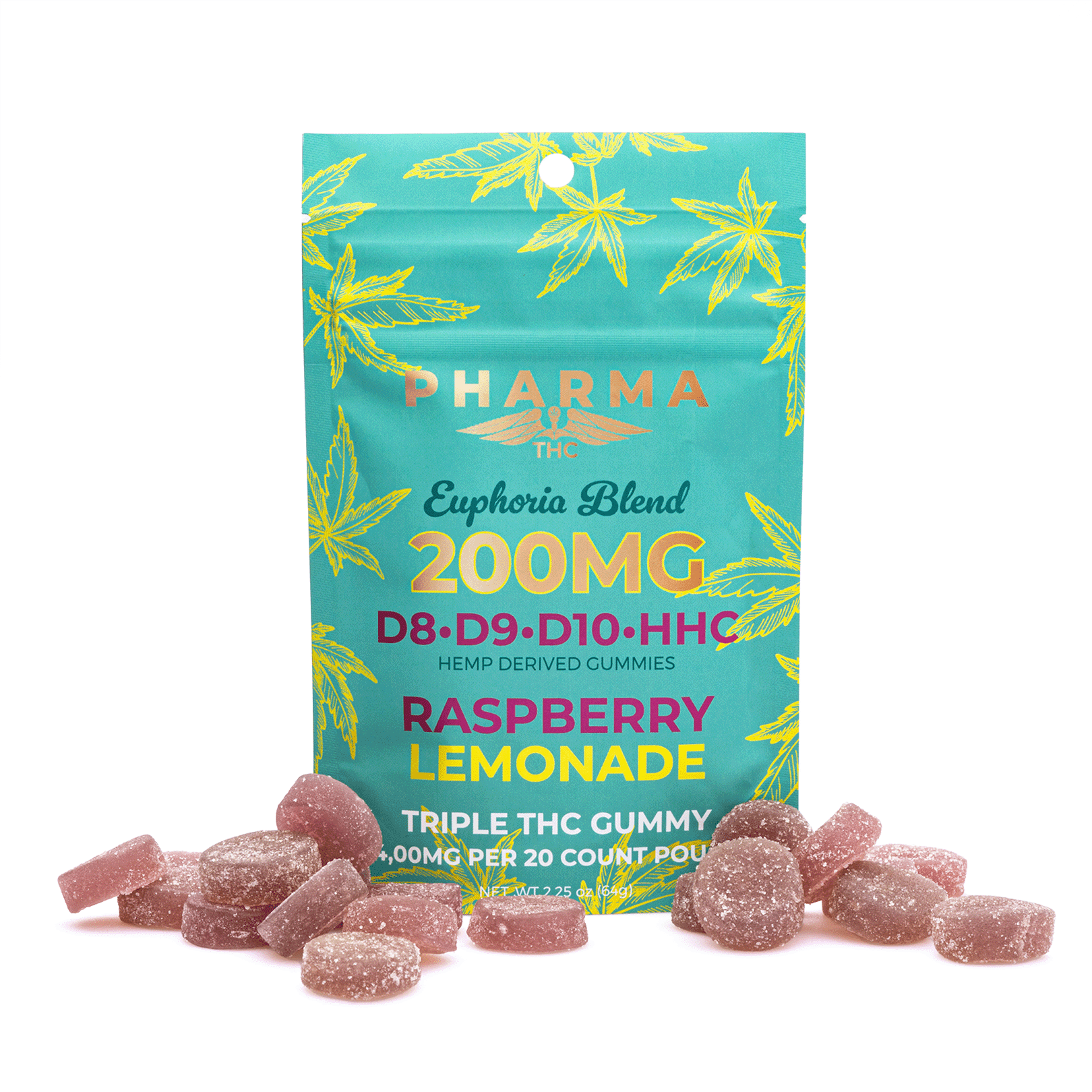 PharmaTHC Euphoria Blend Gummies – Raspberry Lemonade (4000 mg Total Cannabinoids)