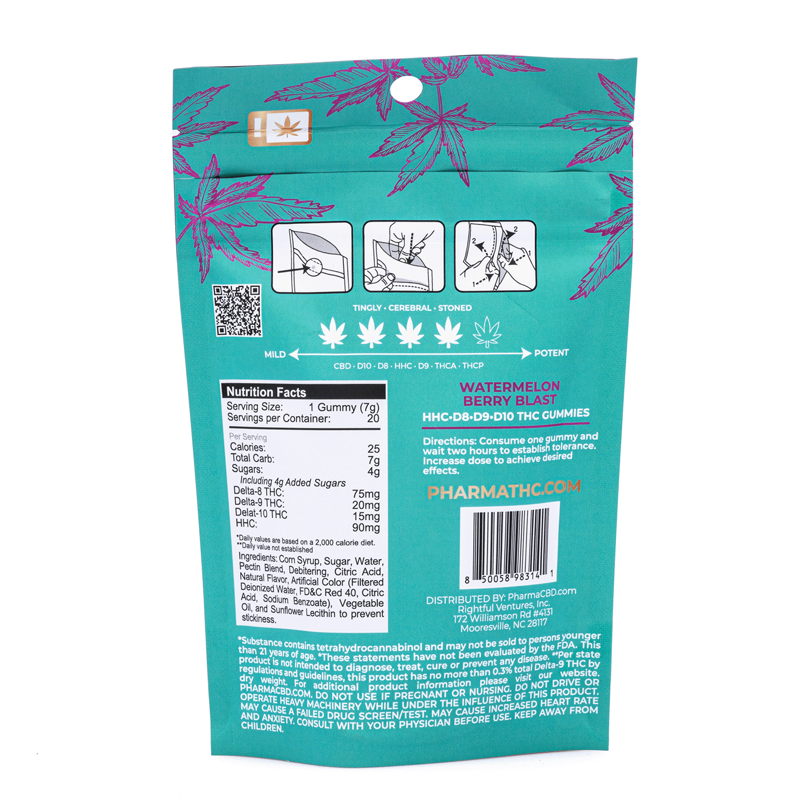 PharmaTHC Euphoria Blend Gummies – Watermelon Berry Blast (4000 mg Total Cannabinoids) - Image 3