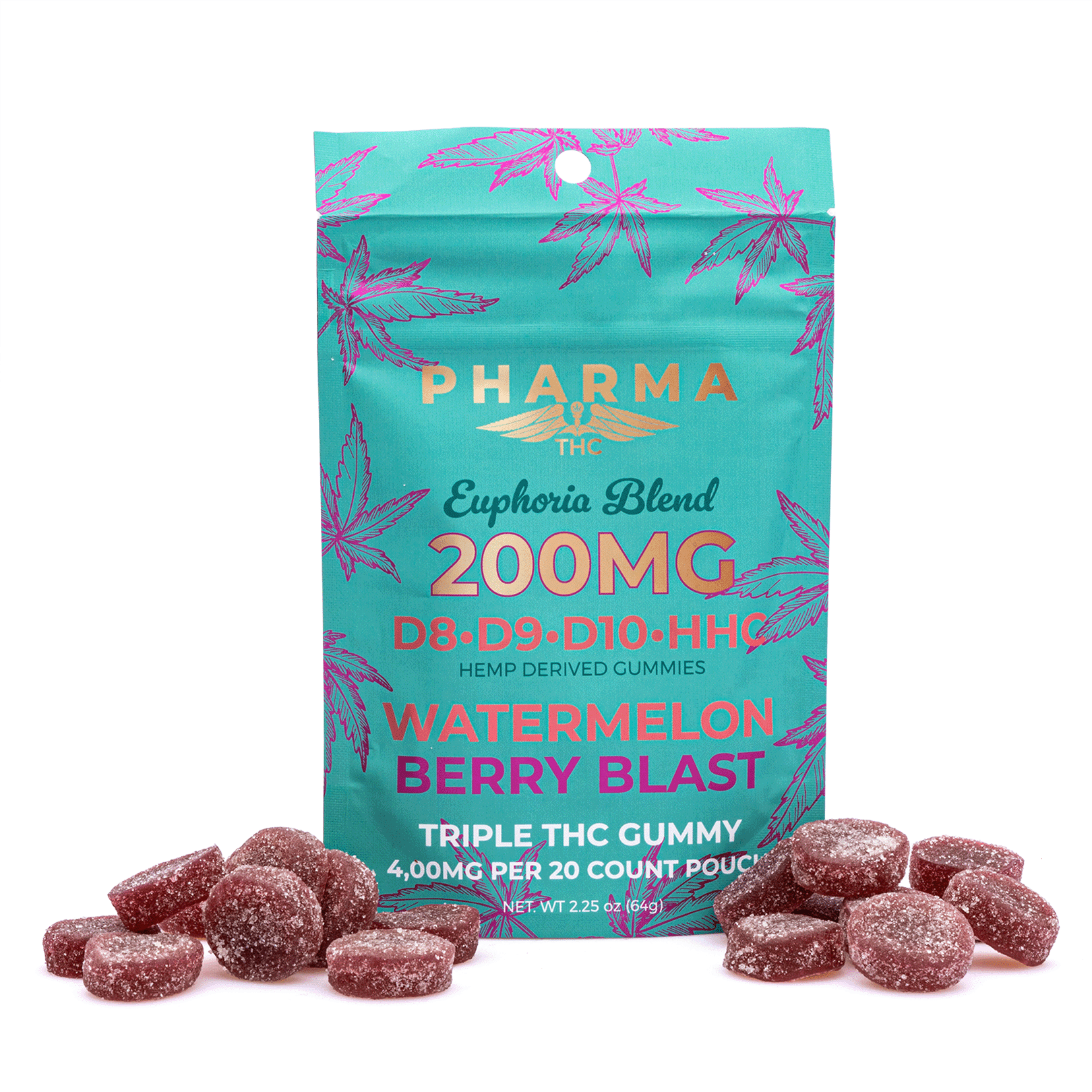 PharmaTHC Euphoria Blend Gummies – Watermelon Berry Blast (4000 mg Total Cannabinoids)