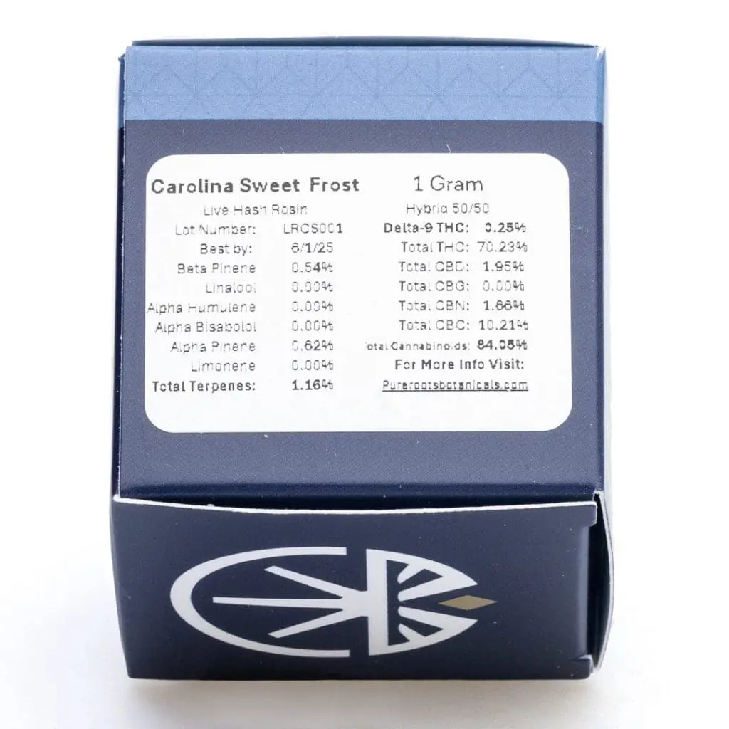 Pure Roots Botanicals THCa Live Rosin Concentrate – Carolina Sweet Frost (1 gram) - Image 3