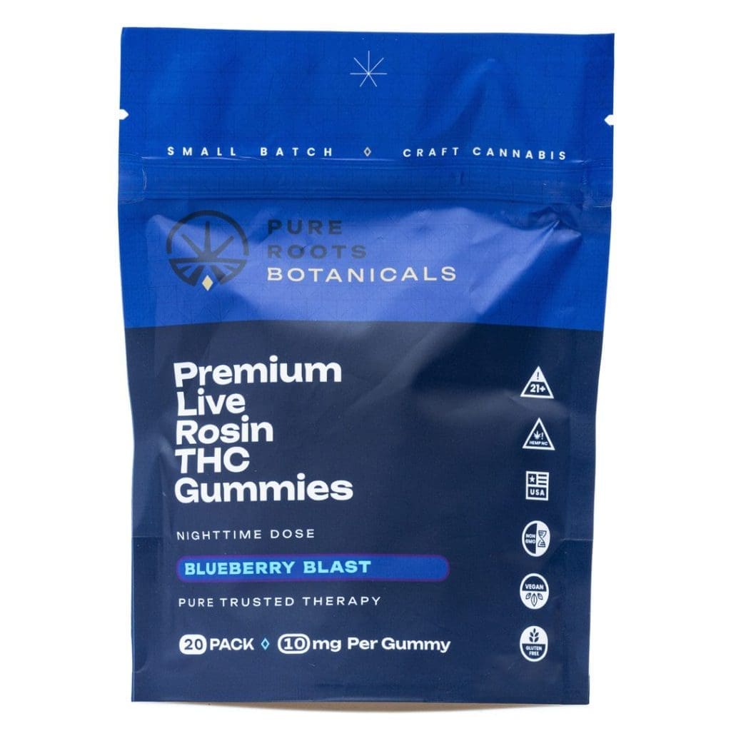 Pure Roots Botanicals THC Live Rosin Gummies – Blueberry Blast (200 mg Total Delta 9 THC) - Image 2