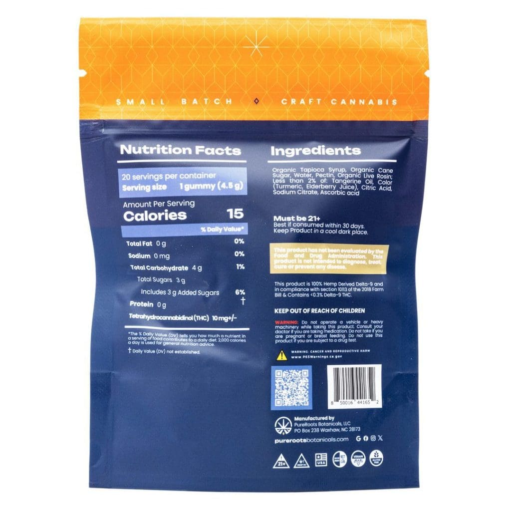 Pure Roots Botanicals THC Live Rosin Gummies – Tangerine Dream (200 mg Total Delta 9 THC) - Image 3