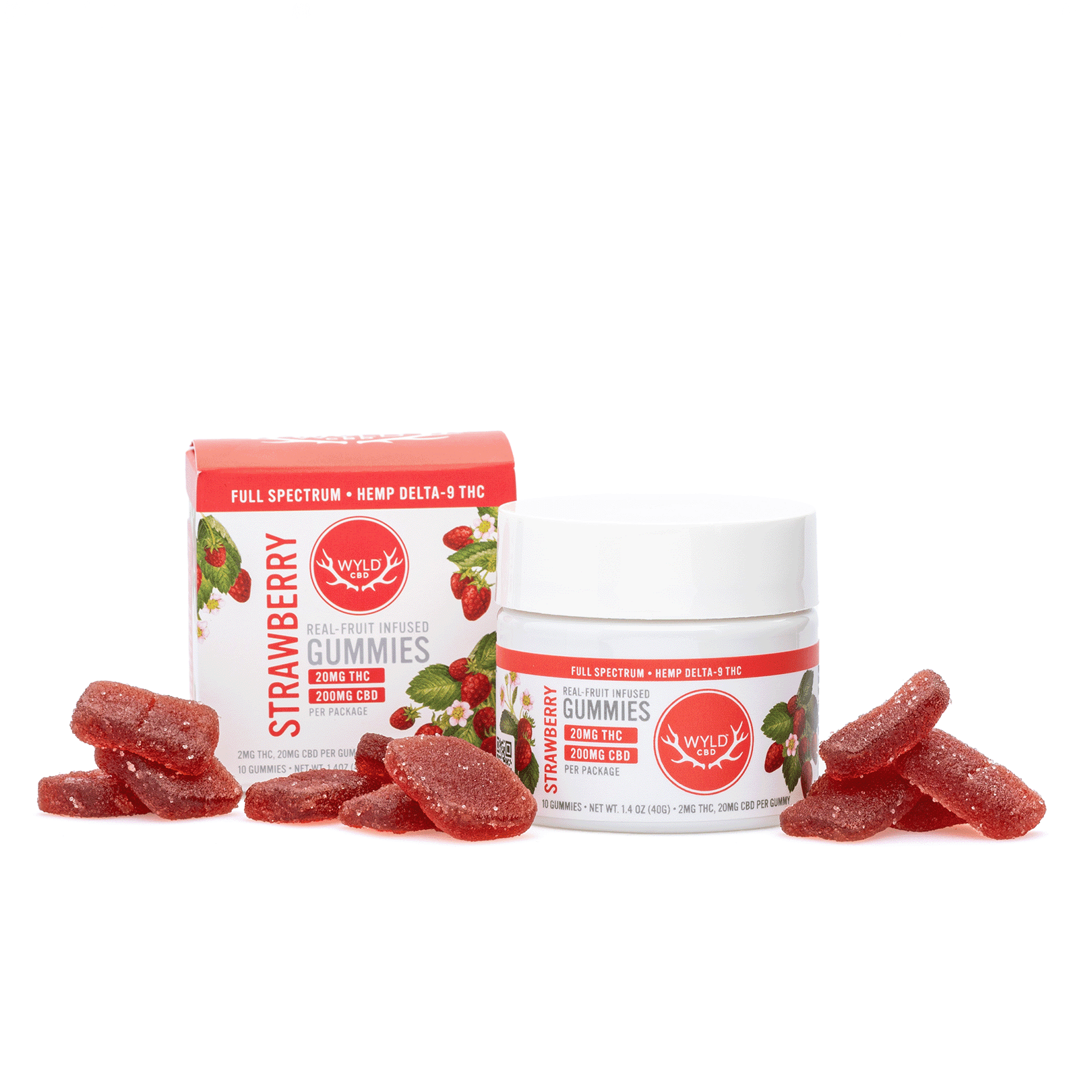 Wyld Delta 9 / CBD Low Dose Calm Gummies – Strawberry – 10 Count (20 mg Delta 9 THC + 200 mg CBD Total)